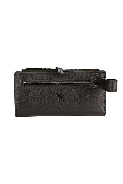 Honorius Men's Black Genuine Leather Large Size Handbag Wallet