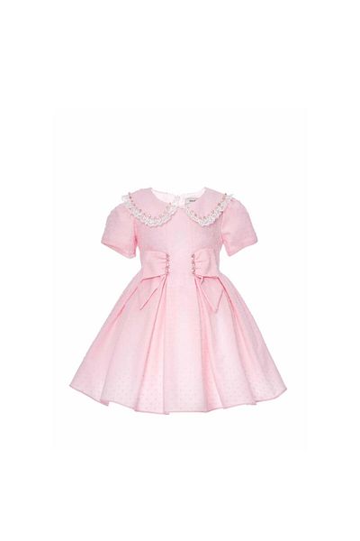 Pamina Elegant Dress for Girls, Pamina, Shiney, with Short Sleeves, 31076, Pink, 74 cm