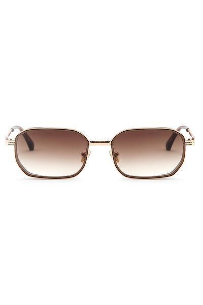 TomyHelf Rectangular Design Gold Brown Frame Brown Glass Women's & Men's Sunglasses