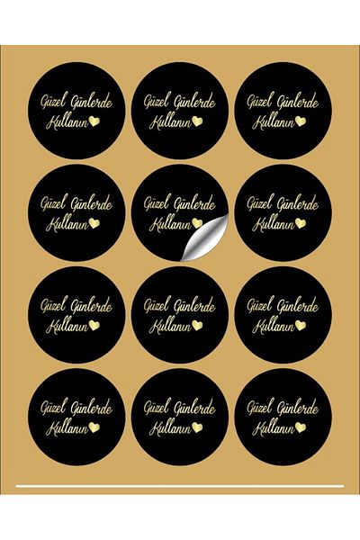 EcoNest Sticker Artistic Round Cut Use on Beautiful Days Black Background Gold Text (3,7X3,7Cm) 108 Pieces