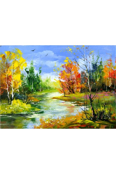 media Tablou canvas Toamna, padure, lac, pictura3, 45 x 30 cm