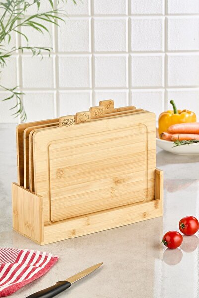 Lora Bianca Bamboo 4-Piece Wooden Cutting Board Set with Stand