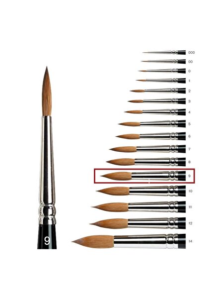 Samur 145 Serisi Yuvarlak Uçlu Sulu Boya Fırçası No:9