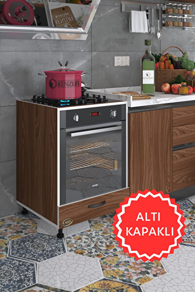 Kenzlife Ankastre Modülü Kabini Malik Ejder Mat Ceviz Renk 85*60*57 Fırın Ocak Dolabı Altıkapaklı Ayarlı Ayak