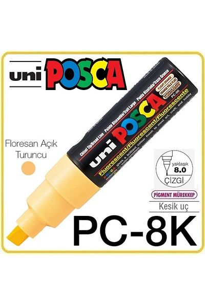 Uni 8 Mm Cut End Fluorescent Light Orange - Posca Pc-8k Painting Marker