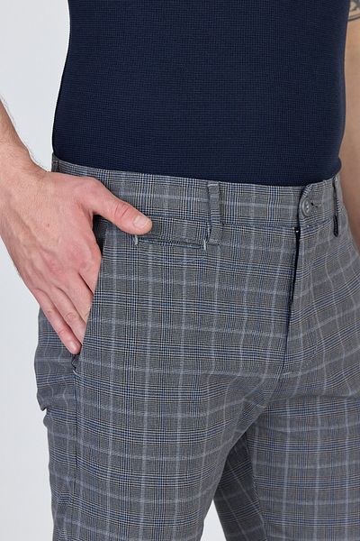 Frappoli Ecmio Men's Navy Plaid Linen Look Slim Spring-Summer Slim Fit Pantalon