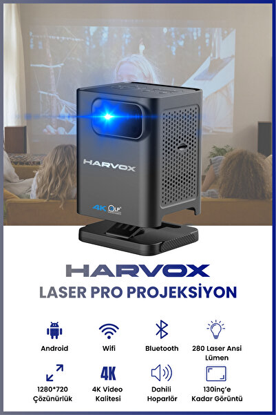 HARVOX Laser Pro DLP HD Taşınabilir Hoparlörlü Bataryalı Android Laser Projeksiyon Cihazı