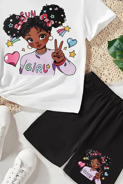 MYADA Special Design Fun Girl Printed Girl's Shorts Suit 24042