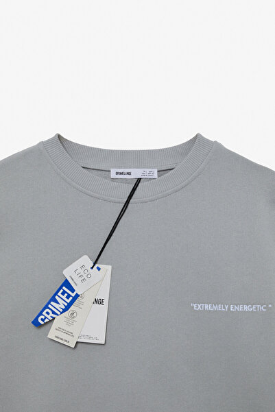 GRIMELANGE COLOMBIA Erkek 2 Li Set Comfort Fit Polarsız Nakışlı Açık Gri Eşofman Takımı