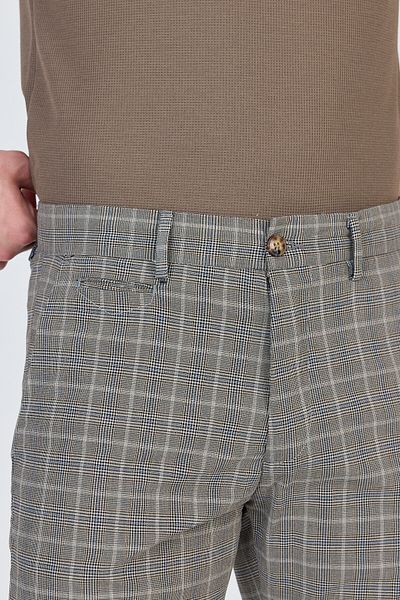 Frappoli Ecmio Men's Mink Plaid Linen Look Thin Spring-Summer Slim Fit Pantalon