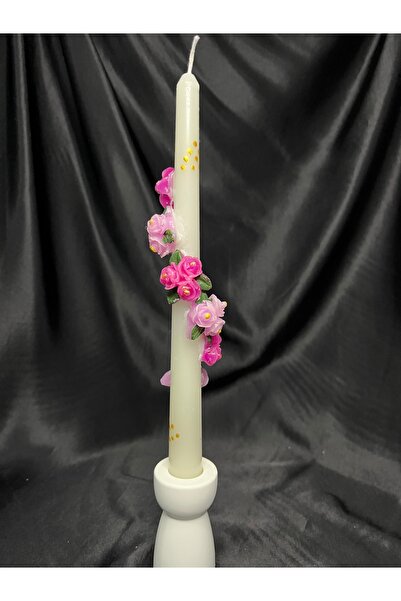 Candle Çiçek Desenli Kabartmalı Şamdan Mum