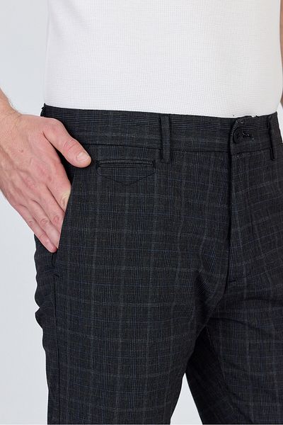 Frappoli Ecmio Men's Black Plaid Linen Look Slim Spring-Summer Slim Fit Pantalon