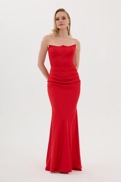 Carmen Red Strapless Long Satin Evening Dress