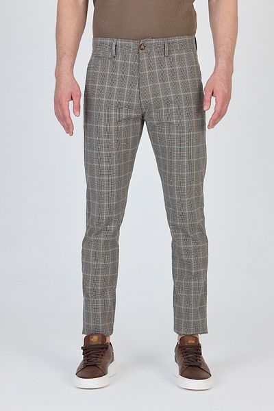 Frappoli Ecmio Men's Mink Plaid Linen Look Thin Spring-Summer Slim Fit Pantalon