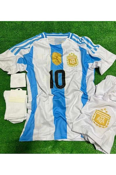 BARBITOS Argentina Lionel Messi New Season Kids Jersey 4Pcs Set with Socks Wristband Gift