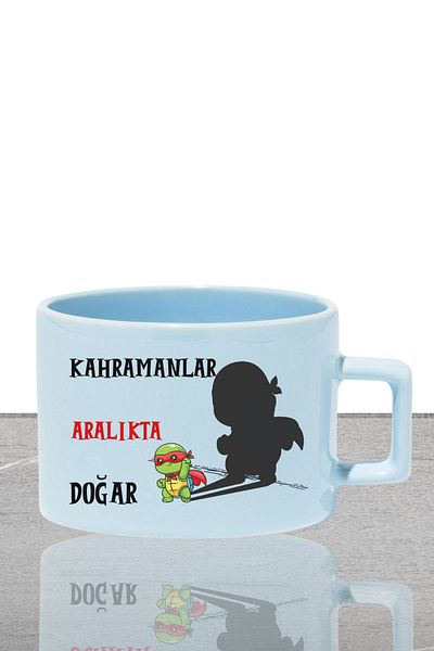qoeuyl boutique Heroes Are Born This Month Printed Birth Father's Day Gift Rectangular Pastel Blue Cup with Handles
