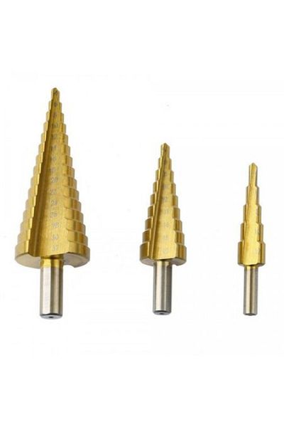 BOEM Stepped metal cone drill bit, conical spiral 4-32 mm, set of 3 pieces