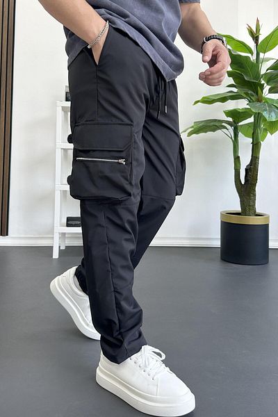 Edwox Μαύρο ανδρικό παντελόνι Cargo - Slim Baggy Fit Edw164