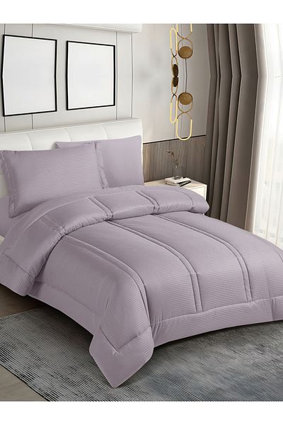 Donetella Comforter Set Single Size, 4-Pcs, 170x230 cm, Striped, All Season, Microfiber, 350 GSM