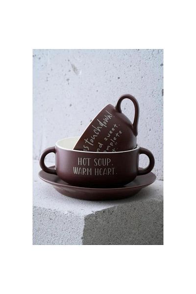 ACAR Blush 3 Piece Coffee Color Bowl and Mug Set Mst505