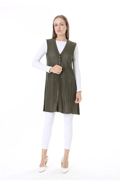 Fresh&Moda Women's Knitwear Seasonal Araboy Mercerized Large Size Mother Vest