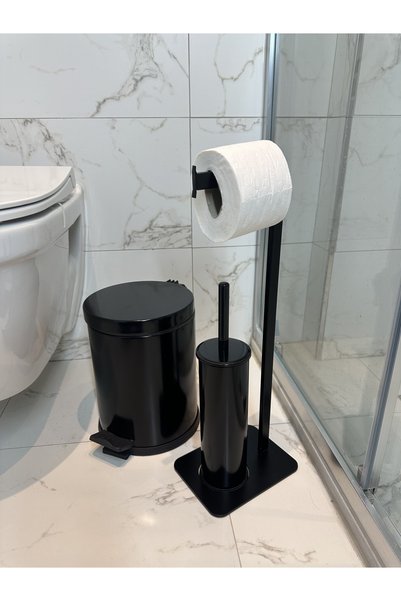 lyla concept Lilyum Bathroom Toilet Paper Holder, Brush and Trash Can Set