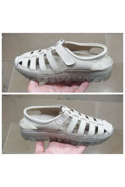 Moda Arena Γυναικεία πέδιλα από γνήσιο δέρμα μαλακή διάφανη σόλα με κλειστό μπροστινό Velcro