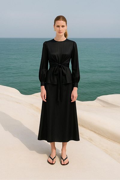 Touché Privé Front Tie Satin Skirt Set