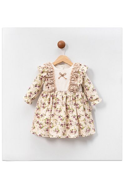 Bulut Baby Natural Lace Flower Patterned Lined Baby Girl-Child Dress