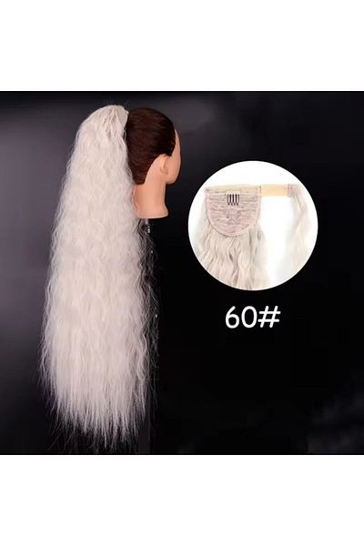 animis beauty Extensie par creata, Blond Platinat, 60 cm, fibra sintetica cu aspect natural, cu suvita laterala