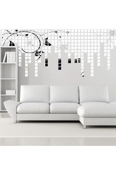 BOEM Set oglinzi pătrate cu design - acrilic argintiu 100 buc/set