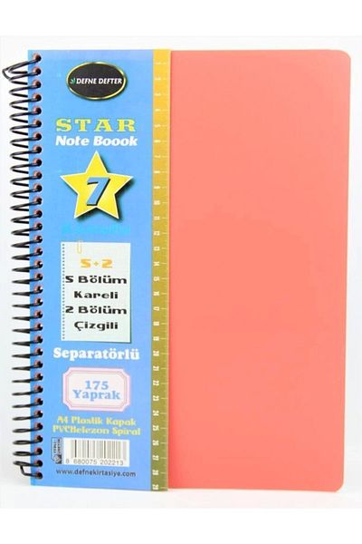 Defne دفتر ملاحظات ذو غلاف بلاستيكي مقاس A4 من Star Spiral، 5 مربعات، خطين، 175 ورقة أرجوانية