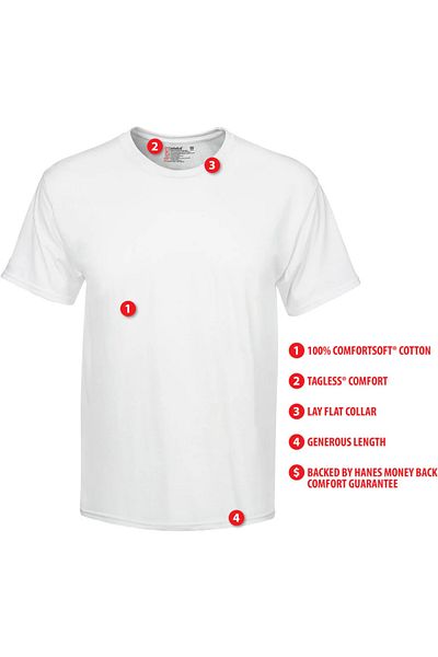 HANES Men's Comfortsoft White O Neck T-Shirt 6 Pack