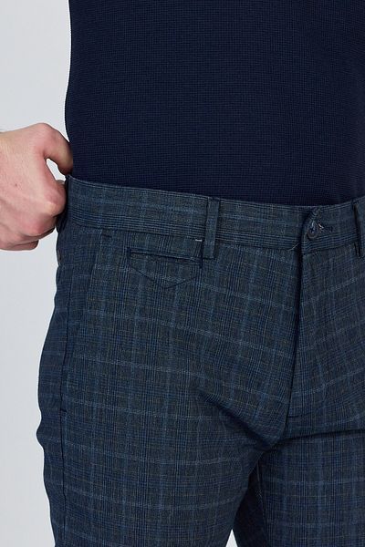Frappoli Ecmio Men's Dark Navy Plaid Linen Look Slim Spring-Summer Slim Fit Pantalon