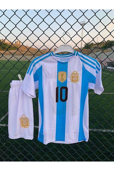 BARBITOS Argentina Lionel Messi New Season Kids Jersey 4Pcs Set with Socks Wristband Gift