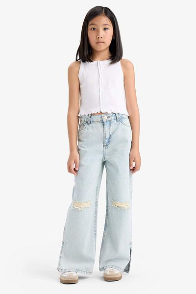 DeFacto Pantaloni de blugi cu picioare largi rupte pentru fete Z4708a625sp
