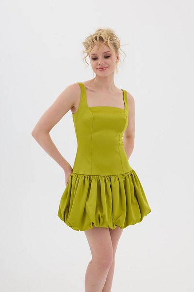 Carmen Fusta balon verde fistic Rochie de seara din satin