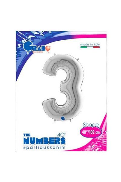 Grabo Balloons 3 Number Foil Balloons Silver 40Inc 100cm