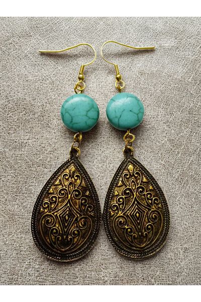 ayrestyle Turquoise Authentic Ottoman Motif Dangle Earrings-turquoise Dangle Earrings-ottoman Theme Earrings