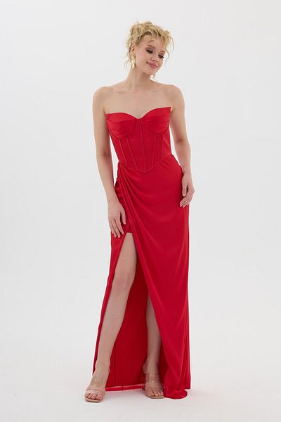 Carmen Red Cat Ear Long Satin Evening Dress