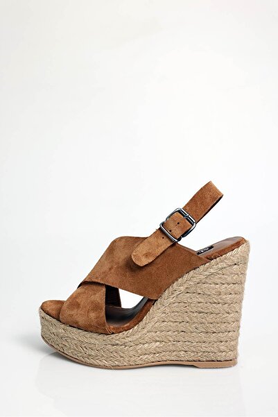 5in1Canpolat Σανδάλια Tan Wedge Heel