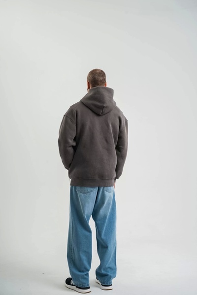 MODA Unisex Μακρυμάνικο Κεντητό Φούτερ με κουκούλα - Καπνιστό