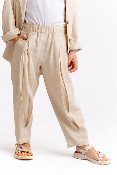 Cigit A Pile Linen Closed Leg and Waist Trousers Natural 2-7 Years