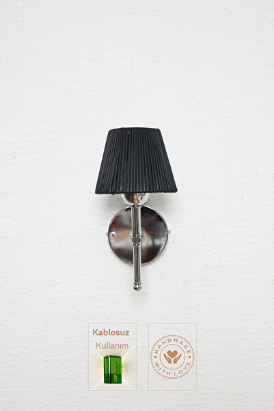 Maison Avf Siyah Deri Alt Gümüş Metal Duvar Aydınlatması Kablosuz Pilli Ledli...