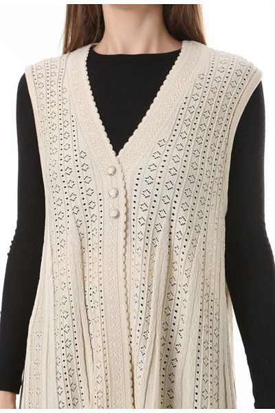 Fresh&Moda Women's Knitwear Seasonal Araboy Mercerized Large Size Mother Vest