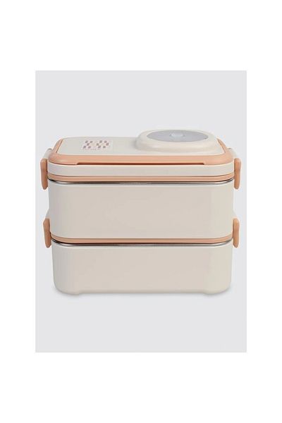 Uzspace Vgn-8023-8052 Stainless Steel Food Container - Lunch Box 1200 ml Peach White