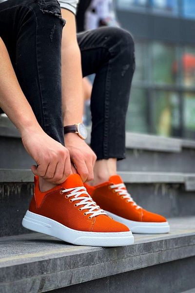 Ekince Kb-X204 Kuback Orange Linen White High Sole Casual Men's Sports Shoes