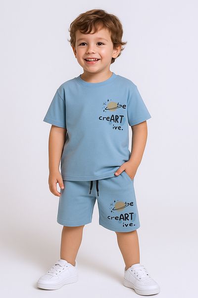 HÇM Hesaplı Çocuk Mağazaları Boy's Shorts Suit Back Printed Oversize Fit D45