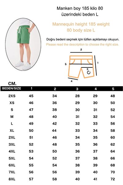 RELAXL %100 Pamuk Duble Paça Rahat Kalıp Bntton Yeşili Unisex Şort