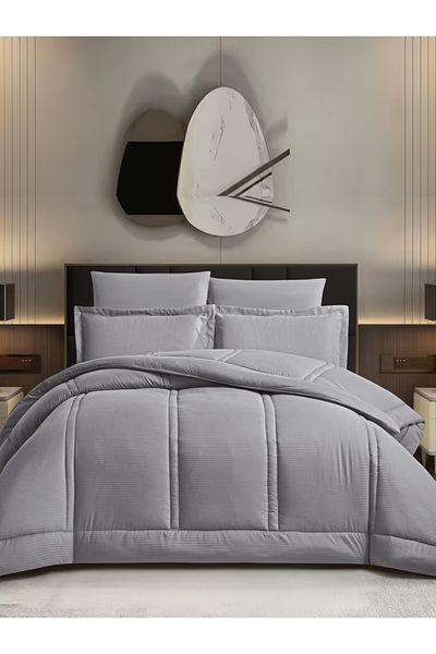 Donetella Comforter Set King Size, 6-Pcs, 260x240 cm, Striped, All Season, Microfiber, 350 GSM